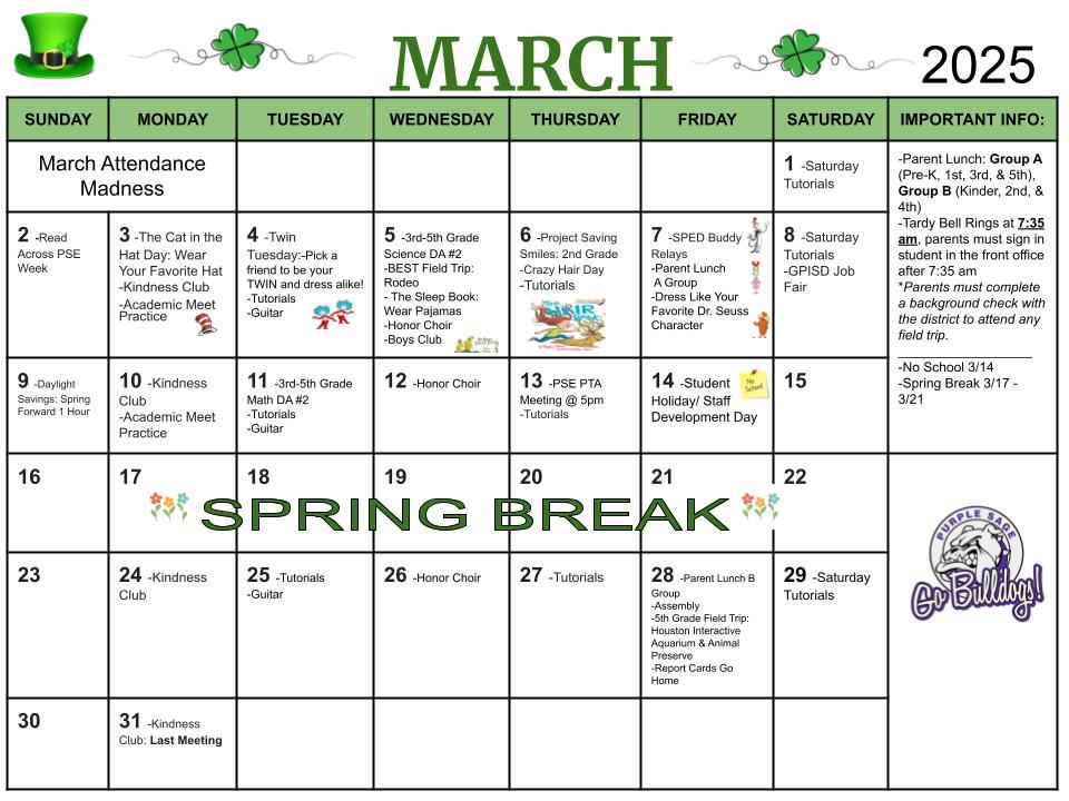  March Calendar 